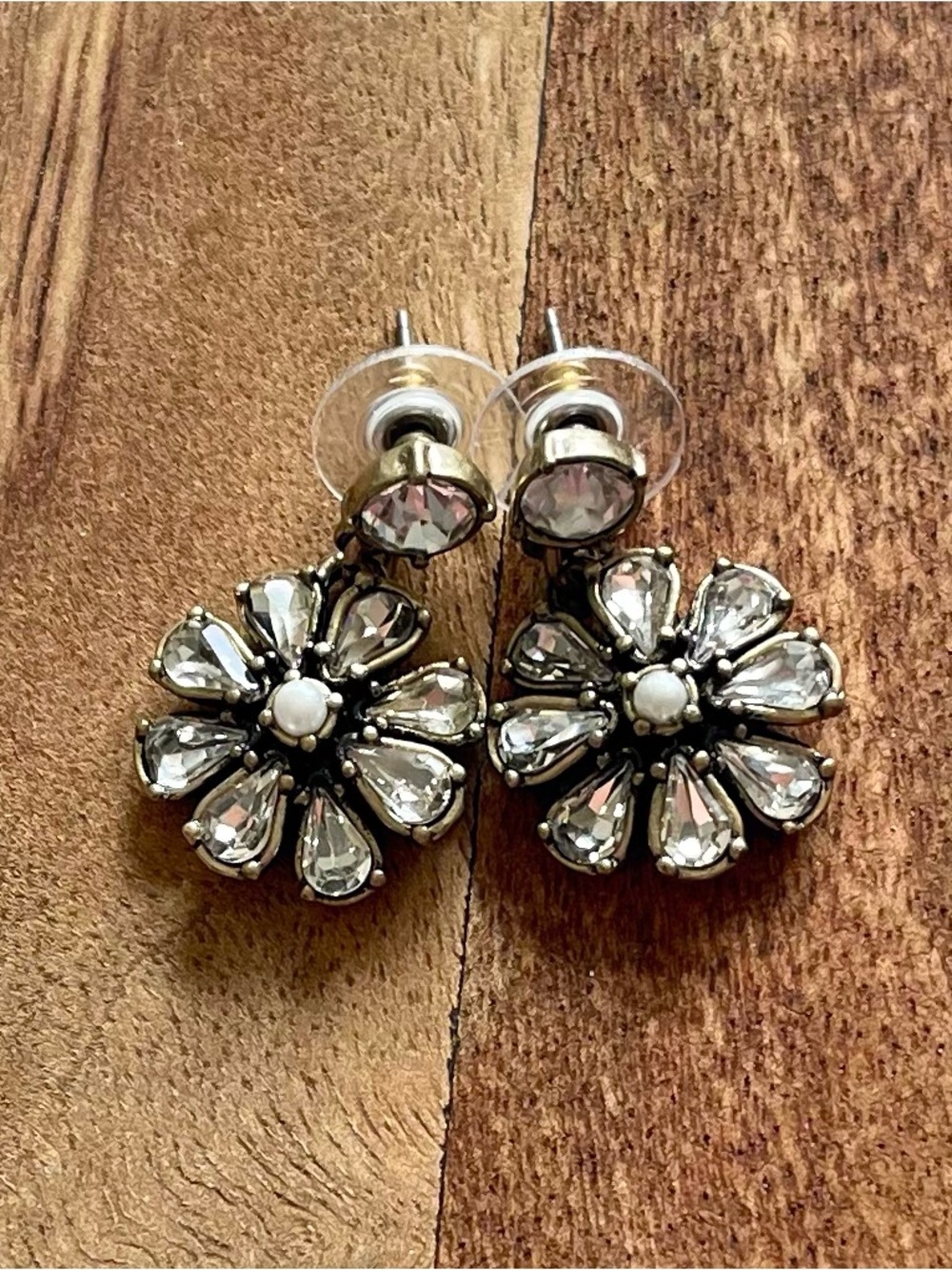 LOFT Clear Crystal Floral Drop Earrings - Silver-Tone
